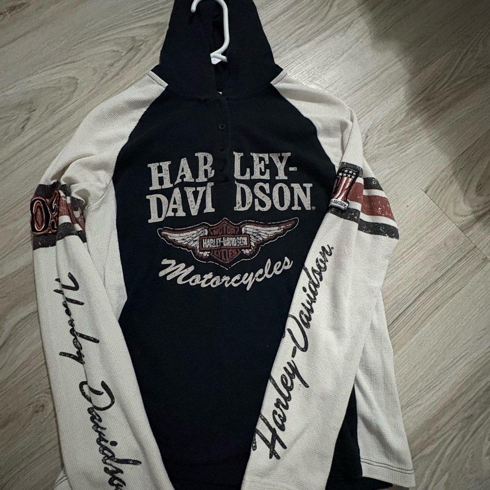 Harley-Davidson Black and White Raglan Hoodie